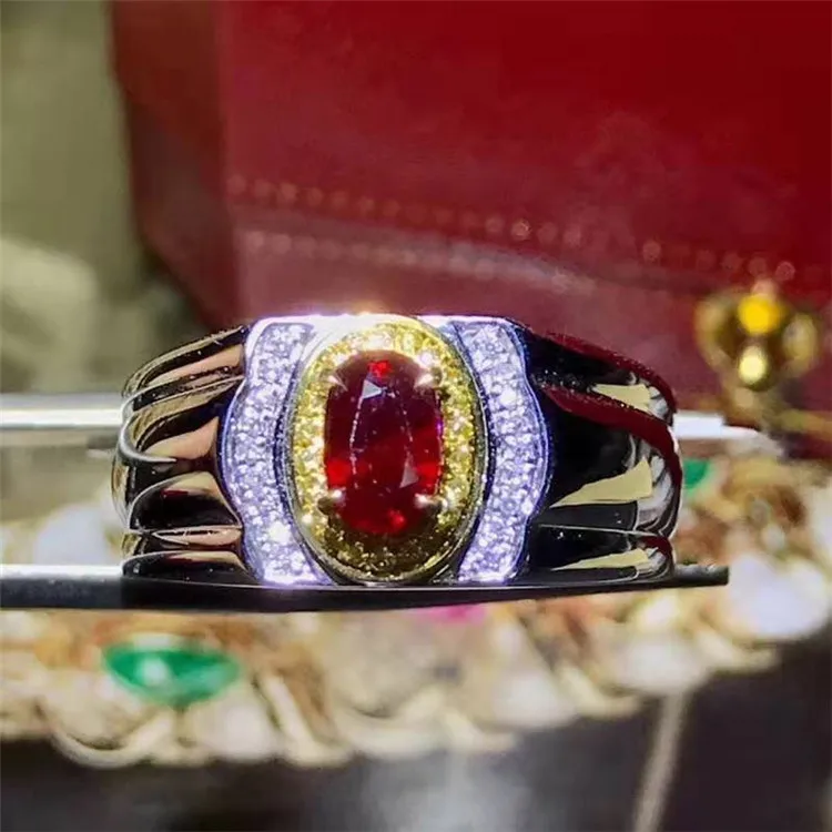 

Saudi Arabia luxury gemstone jewelry18k gold South Africa real diamond 0.8ct natural pigeon blood red ruby ring for men