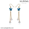 93275 Fashionable brass gold plated earring women accessories butterfly shape white diamond gold drop earrings
