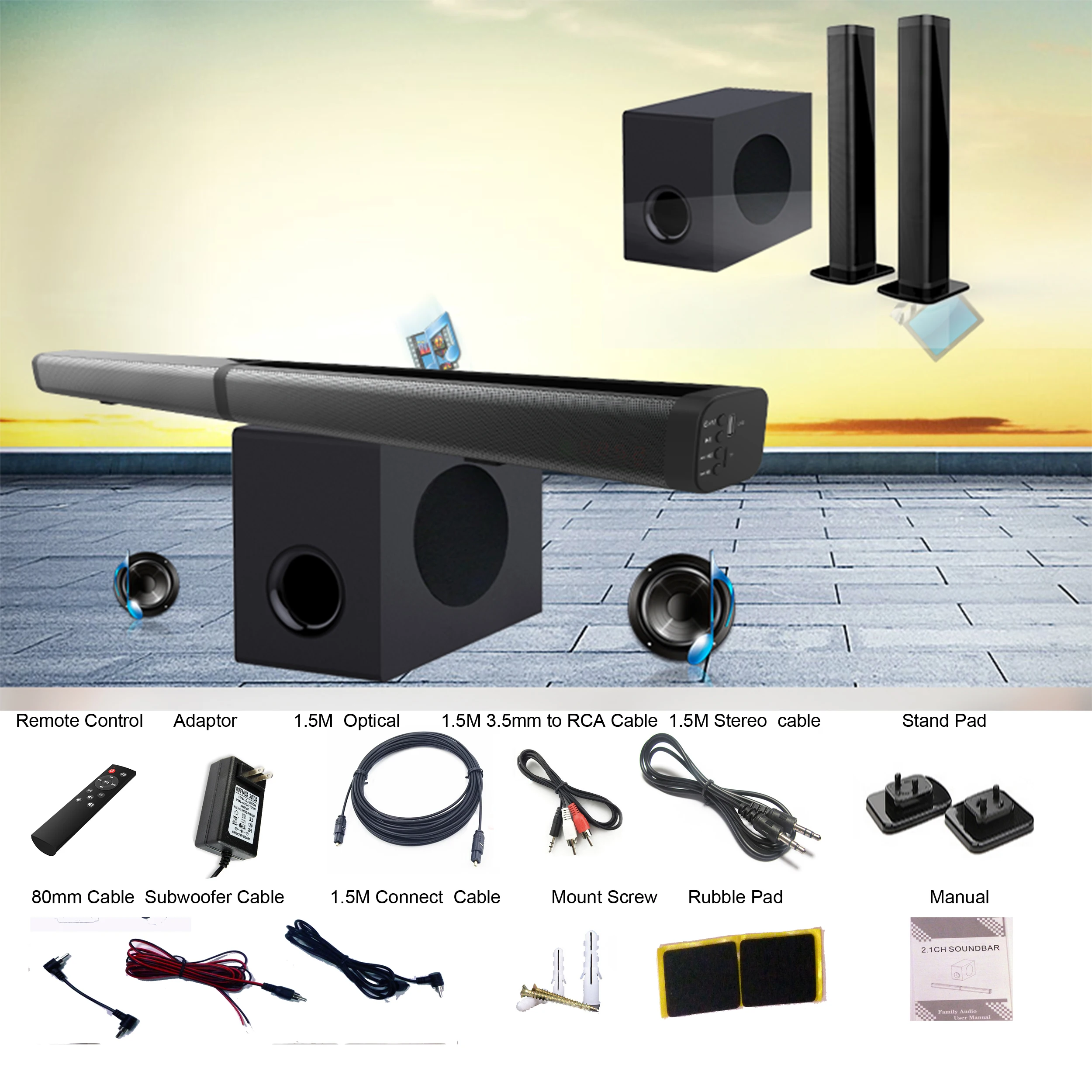 Soundbars With Subwoofer,Samtronic 2.1 Ch Sound Bar For Tv,5 Eq Modes