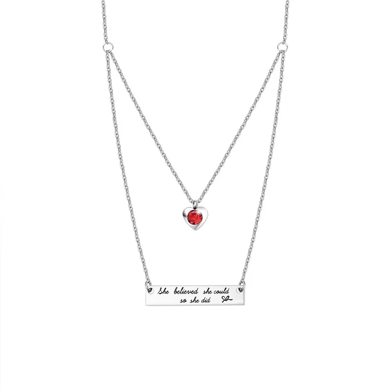 

She Believed She Could So She Did Birthstone Infinity Love Necklace Stainless Steel Layered Necklace For Wholesale (KSS212), Same as the picture
