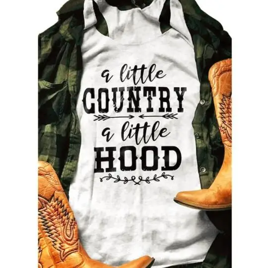 

A Little Country A Little Hood Women Sleeveless American 2019 Hot Cotton Casual Female Letter Print Fashion Top Shirt Ladies