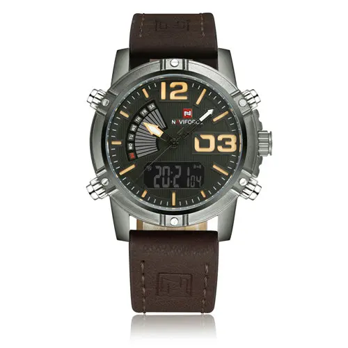 

NAVIFORCE 9095 LED Digital Military Sport Men's Watches Luxury Quartz Leather Clock Army Wristwatch Reloj Hombre, 5 color for you choose