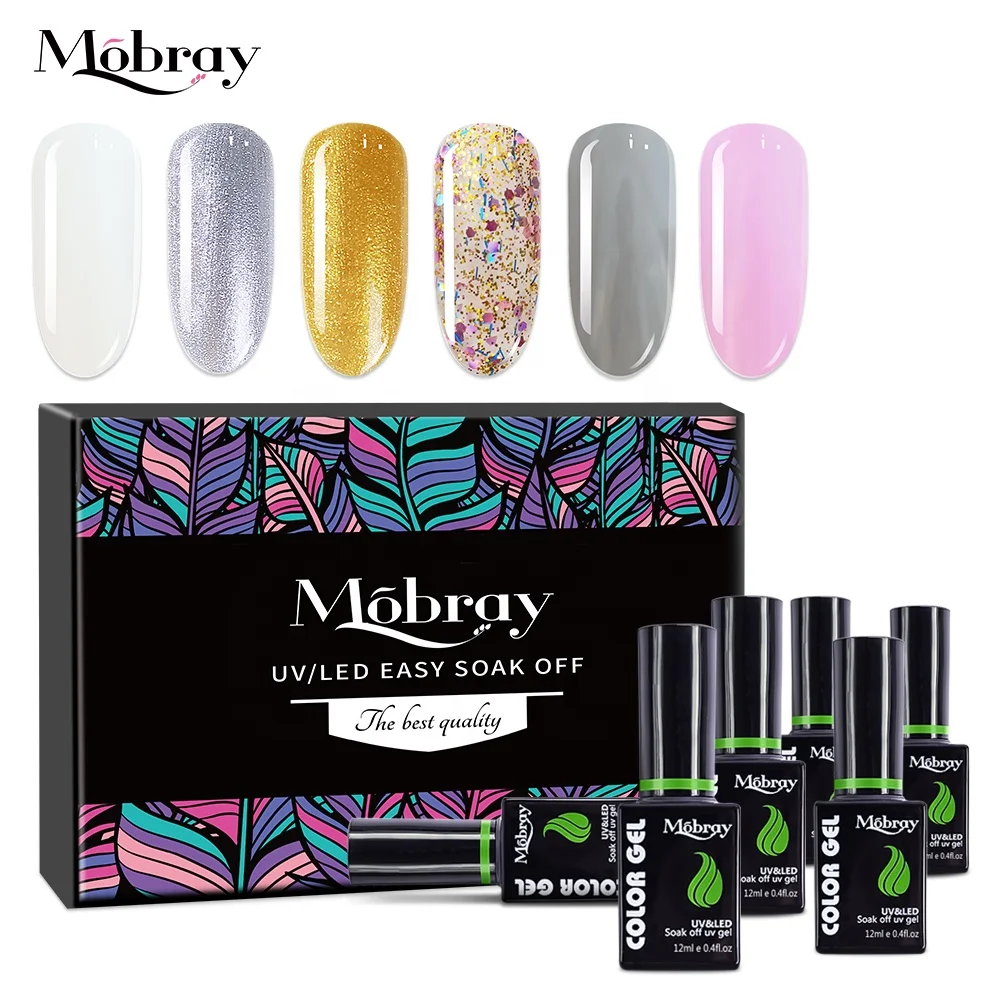 

Mobray new gift box 6 colors soak off gel uv polish set OEM ODM nail gel kit