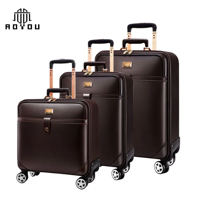 

2021 Pu leather 3 pieces Trolley luggage set,Vintage luggage suitcase,Travel luggage suitcase, Black,coffee,blue,red