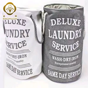 Image of Fabric storage basket cotton linen collapsible laundry basket with cotton rope handle