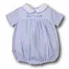 Baby blue seersucker romper boys summer bubble