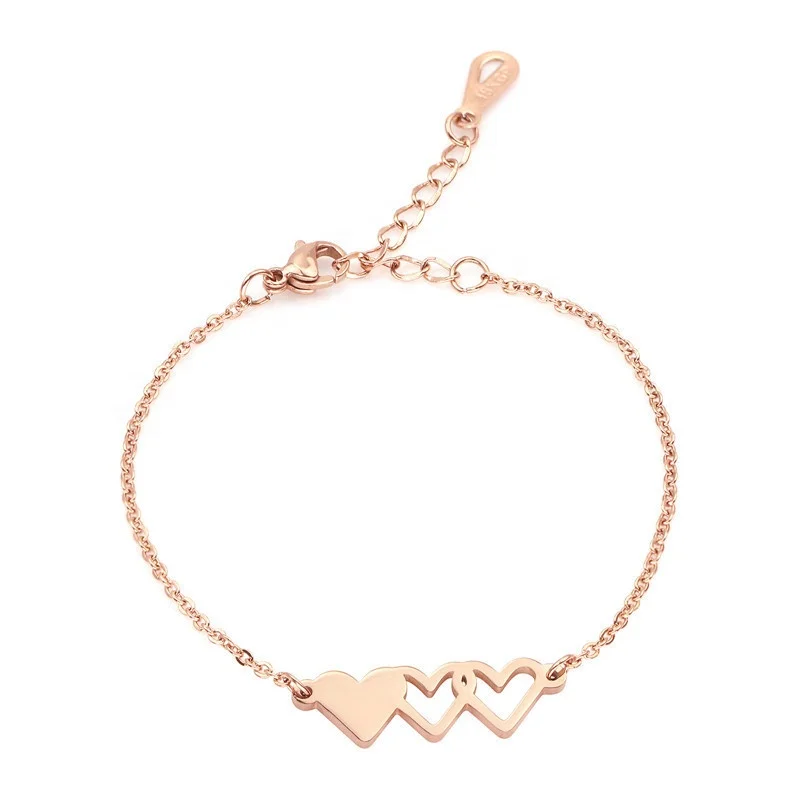 

Stainless Steel Rose Gold Minimal Dainty Heart Charm Chain Bracelet Women Bracelet, Steel/black/gold/rose gold