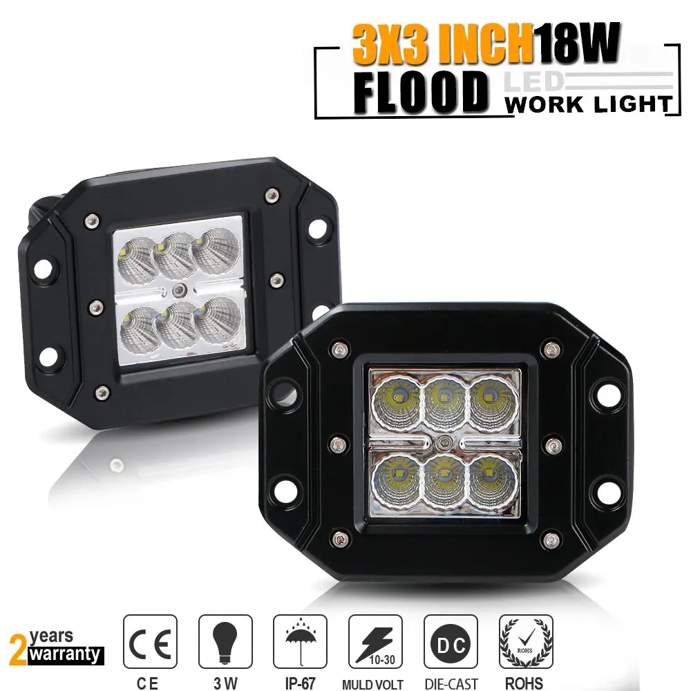 TURBOSII Spot 3X3 4.5In Flush Mount Pods Cube Reverse Backup Lamp Auxiliary Driving Fog Lights Bumper Grille Offroad Work Light For Toyota Tacoma Ford Dodge Ram Pickup Truck Jeep ATV Boat Chevy