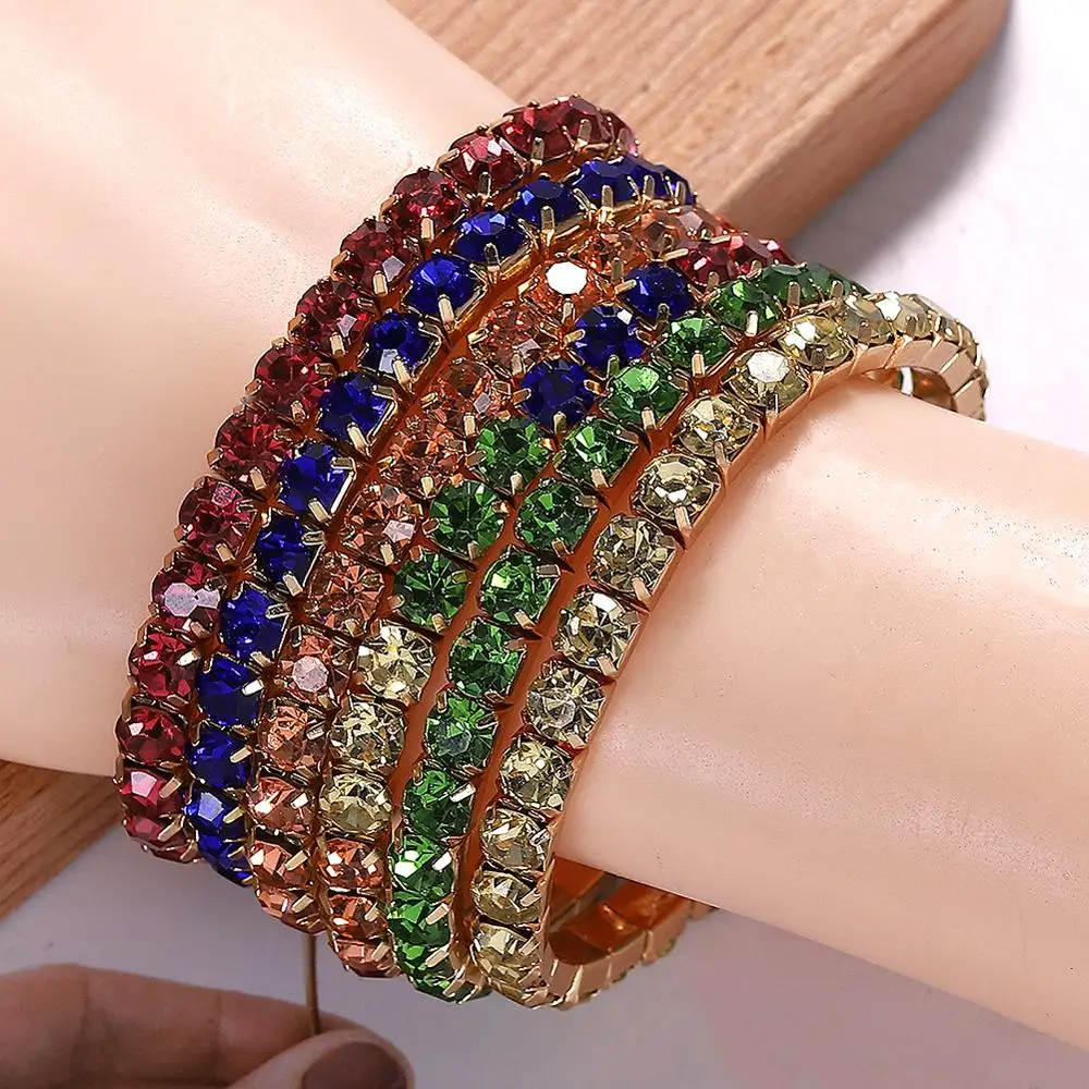 

18252 Dvacaman 2019 New Arrival Colourful Rhombic Single-row Drill Bangles Jewelry Accessoires Lady Valentine's day Party Gift, As picture