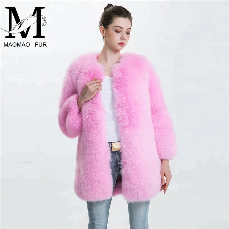 

European Factory Direct Wholesale Womens Long Pink Fur Coat