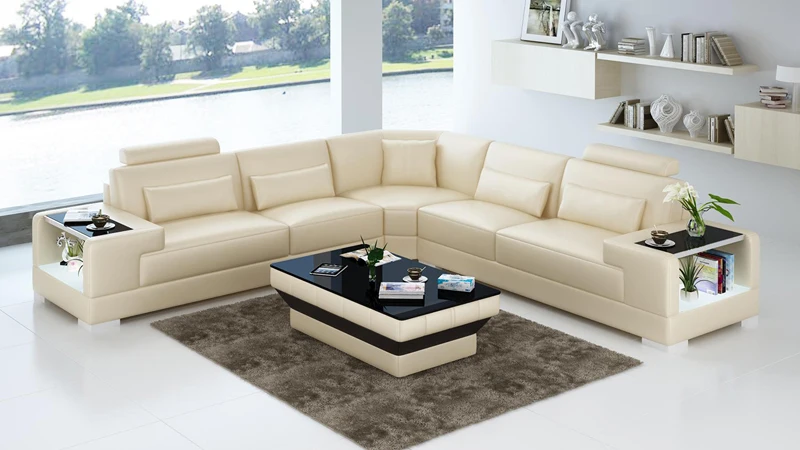 L Shaped Clean Comfortable Pure White Leather Sofa - Buy Leather Sofa