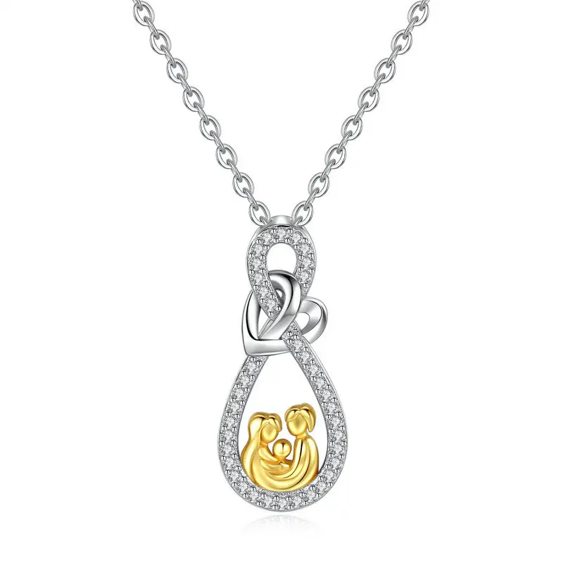 

Beautiful Best gift mother daughter sterling silver mother's day necklace, White gold