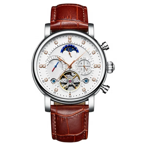 

Hot sale luxury mens moon phase automatic watch, Silver