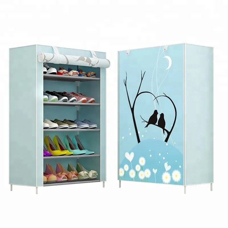 
Retail shoes display stand cheap with cover non-woven shoe rack plastic shoe cabinet 