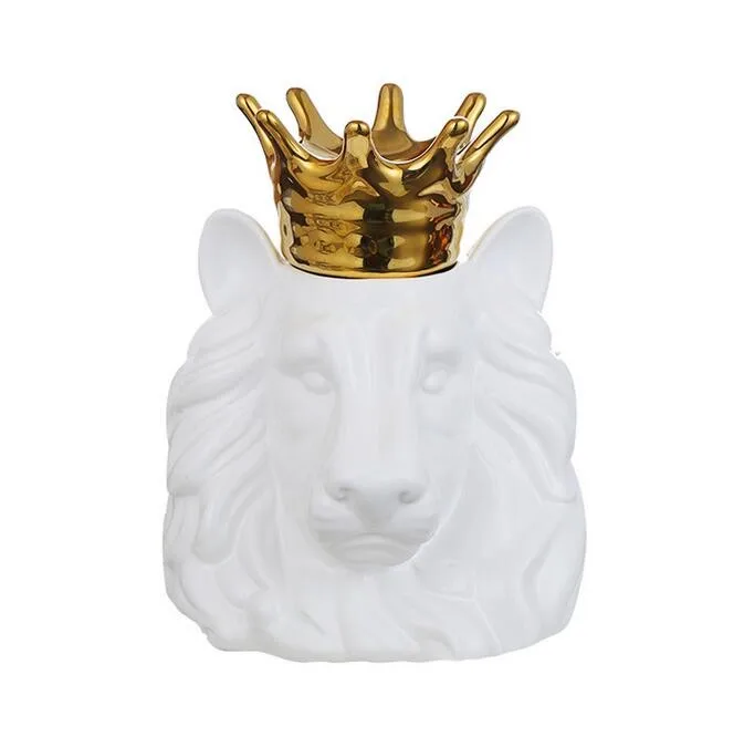 White Lion Figurine Statue Ceramic Home Ornaments,Handmade Craft