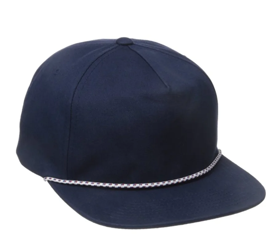 2023 Wholesale Nylon Custom 5 Panel Rope Hat Navy Blue Snapback Cap