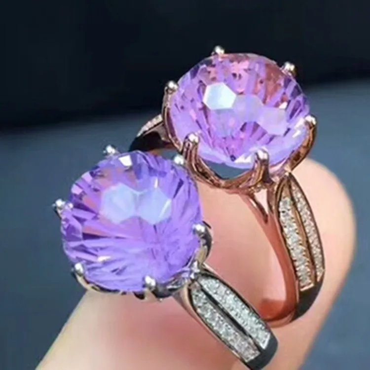 

925 sterling silver crystal jewelry wholesale trendy purple amethyst adjustable engagement wedding gemstone ring women