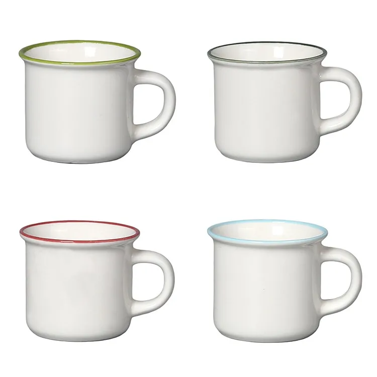 Mini Enamel Mug White Porcelain Plain Ceramic Mugs Espresso With Color