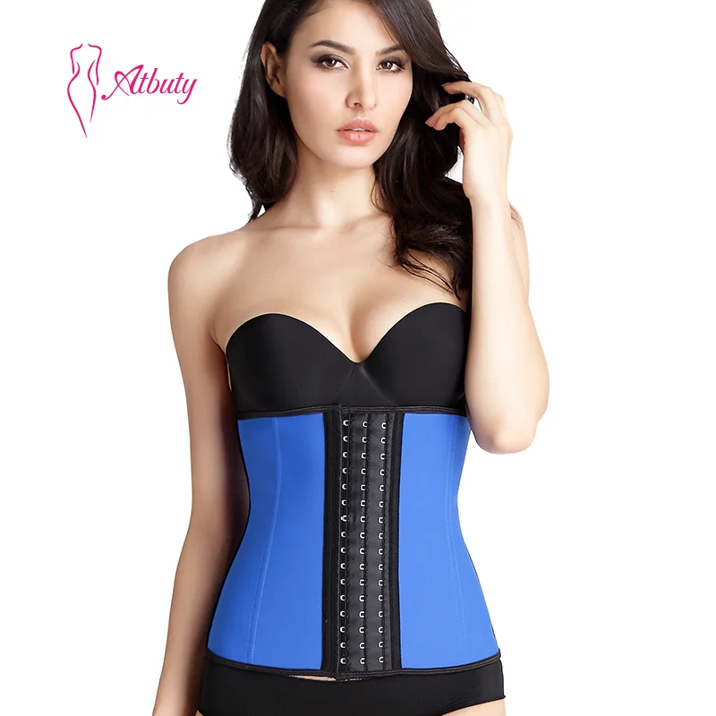 

Private Label Free Sample Bigger Hooks Women Latex Waist Trainer Corset, Blue color