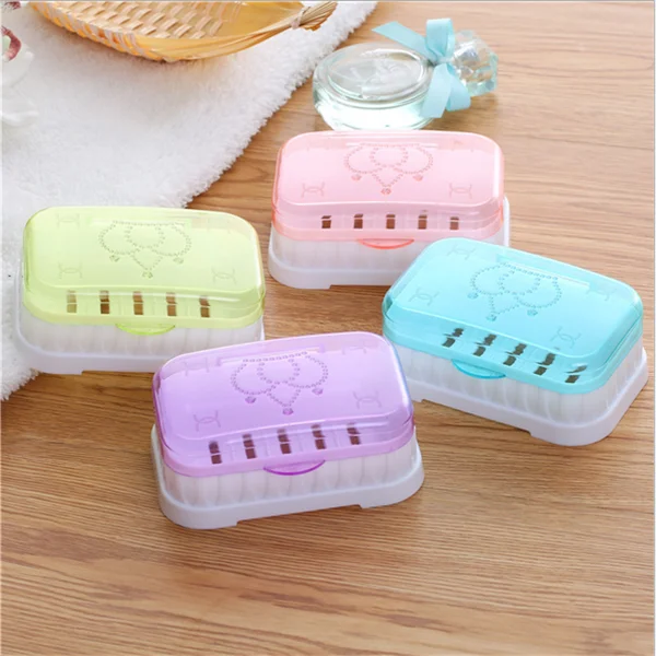 
transparent color Plastic Soap box with lids cover fashion travel home plastic soap box drain and bathroom soap Holder 