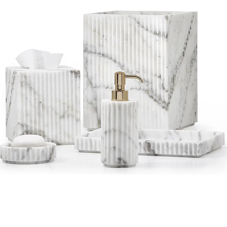 

Ceramic Marble Hotel Bathroom Accessories Set With soap Dispenser, Customized color