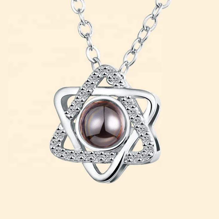 

Fashion Jewelry Gift Rose Gold Silver Crystal Star Pendant 100 Languages I Love You Necklace, Rose gold;platinum