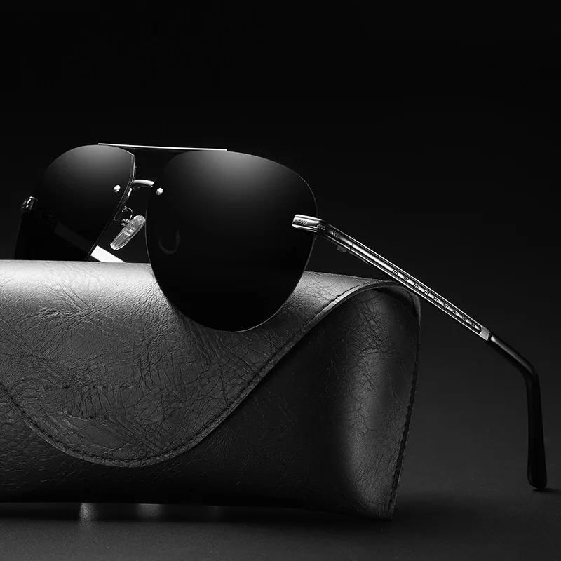 

China factory brand designer shades new fashion custom logo rimless sun glasses classic pilot men polarized sunglasses