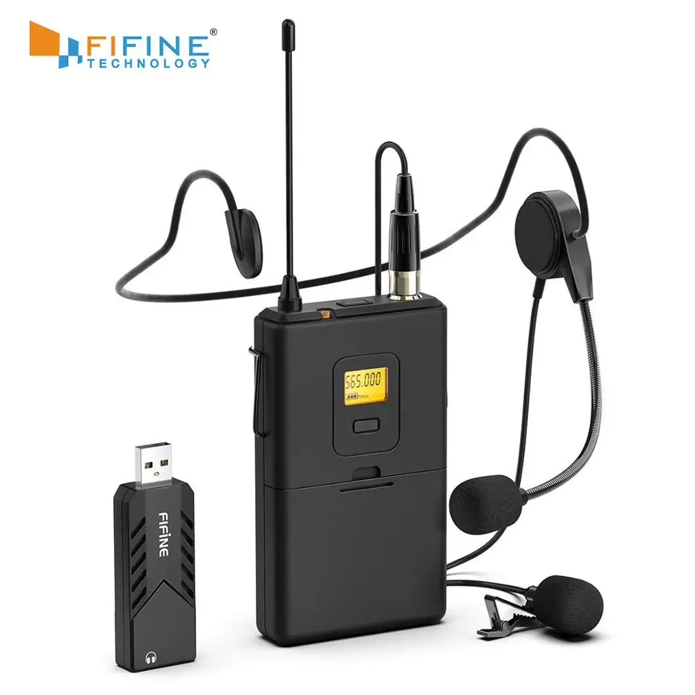 

Fifine Lavalier Mic Headset Lapel UHF Wireless Microphone for Classroom, Black