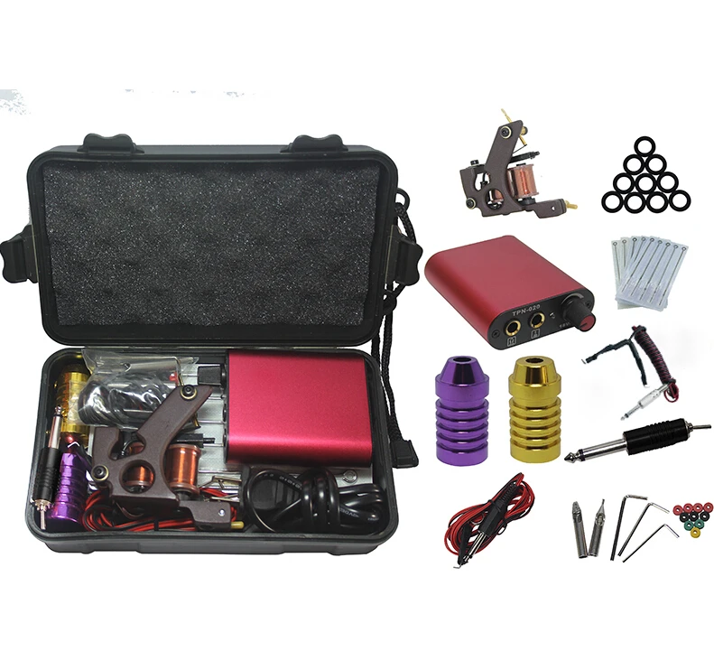 

Professional Beginner Tattoo sets with Two Coil Machines Cartridges Needles Grips Complete Tattoo Kits bishop wireless tattoo pm