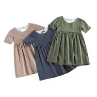 

2020 frocks party wholesale high quality lining linen cotton 100% baby girls fashion cheap kids tshirt dresses