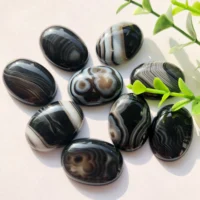 

Hot Sale Loose Gemstone For Jewelry and stone crafts smooth oval Black stripe Agate