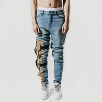 

Street style jeans mens classical distressed hip hop personality male denim washed cargo combat denim mens jeans stock