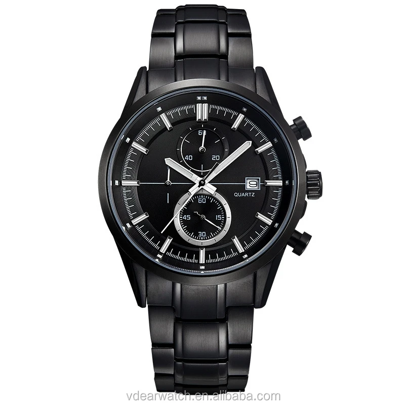 Two eyes day window slim chronograph watch stainless steel chain silver color luxury watches men top brand