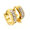 Stainless Steel Gold Plated Earrings Crystal Paved Hinged Hoop Earrings