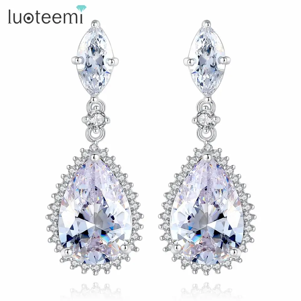 

LUOTEEMI A AA Cubic Zirconia Wedding Earrings for Bridals Luxury CZ Stone Drop Earring Jewelry