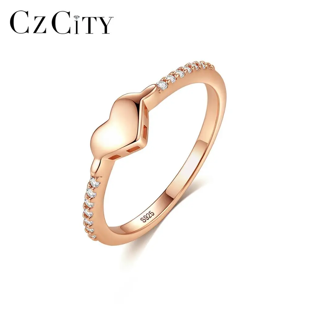 

CZCITY Infinity Heart Ring Sterling 925 Silver Female Fashion Eternity Ring Cubic Zirconia Jewelry Rose Gold Diamond Ring