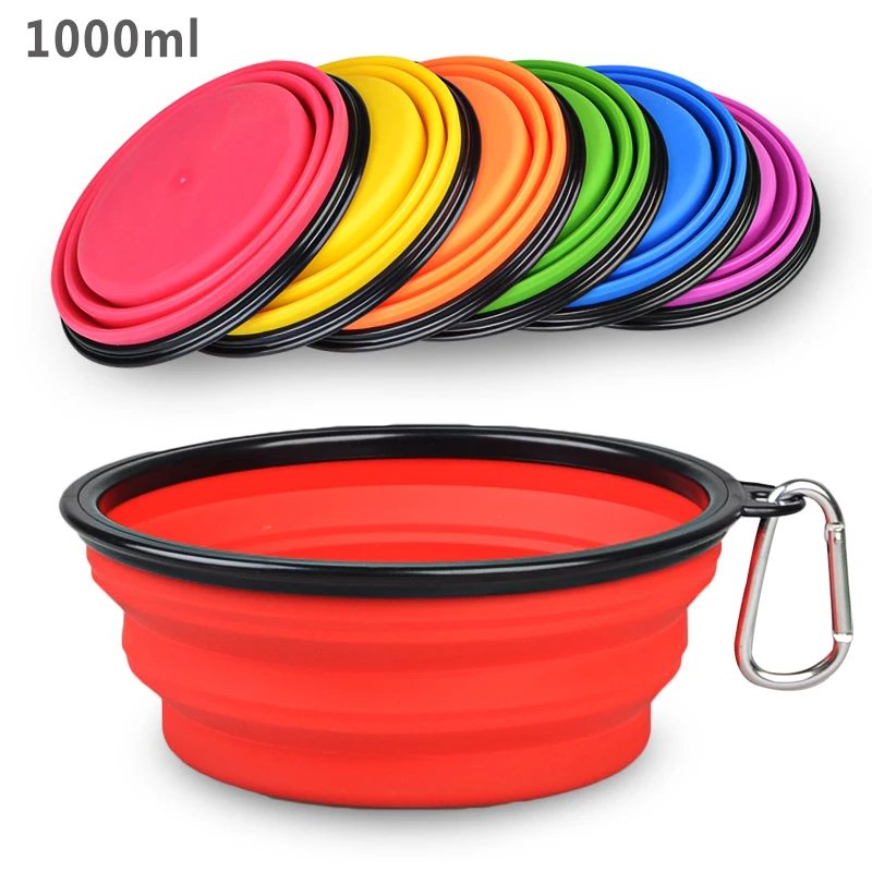 1000 ml Custom Logo Collapsible Silicone Foldable Travel Food Pet Dog Bowl