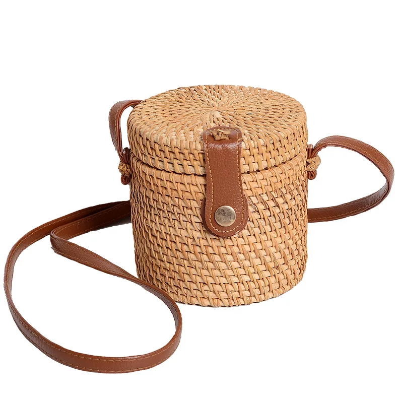 

Round Bamboo Shoulder Bag Straw Basket Purse Summer Beach Handbag