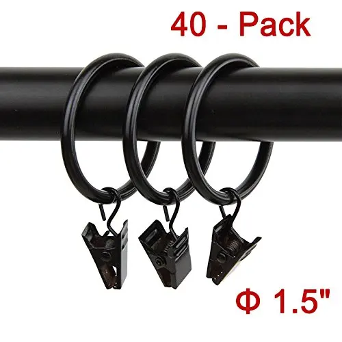 Jocon HD6063 Pack of 14 Drapery Curtain Rings with Clips 2.5 Inch Inner Diameter Black