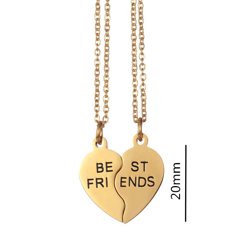 

18k Gold Plated 316L stainless steel Engraved Letters Best Friend Heart Pendant Necklace