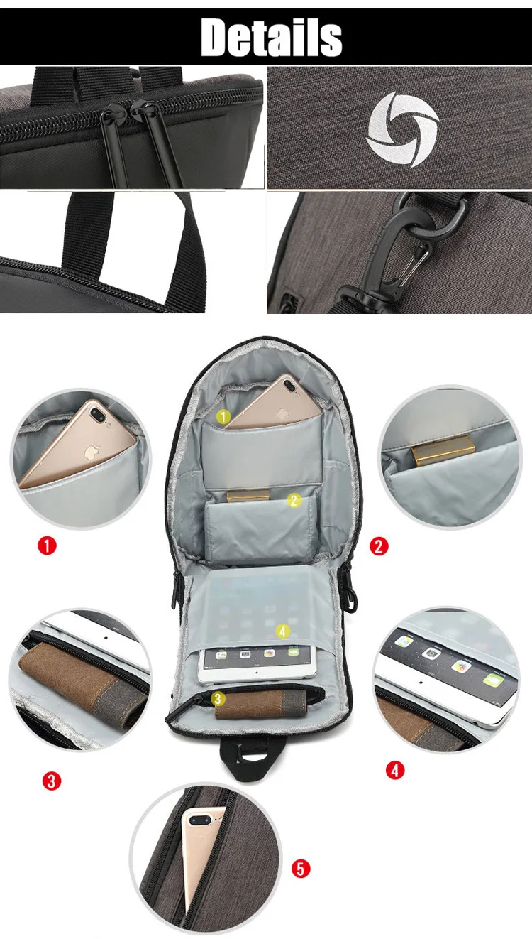 Multi-functional Waterproof Leisure Anti-thief Crossbody Sling Sports Shoulder Chest Satchel Bag for Teenager