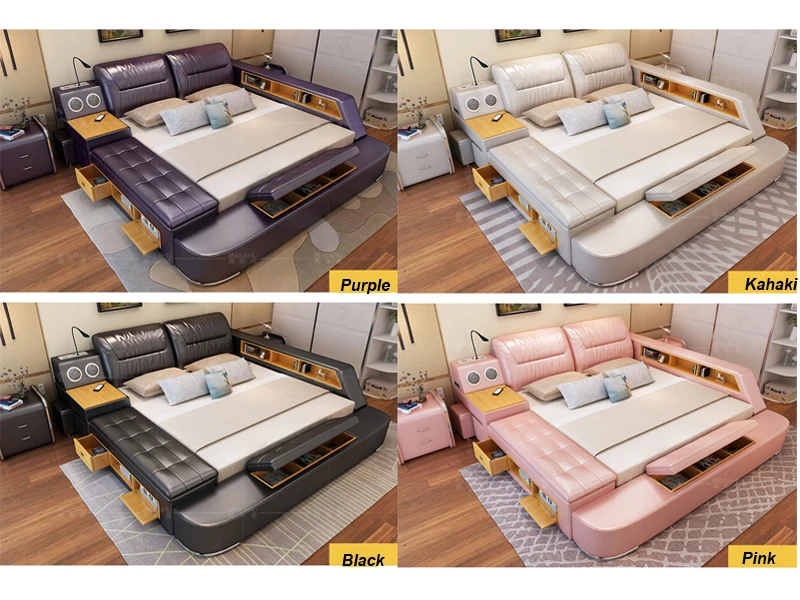 European style modern multi-functional leather bed