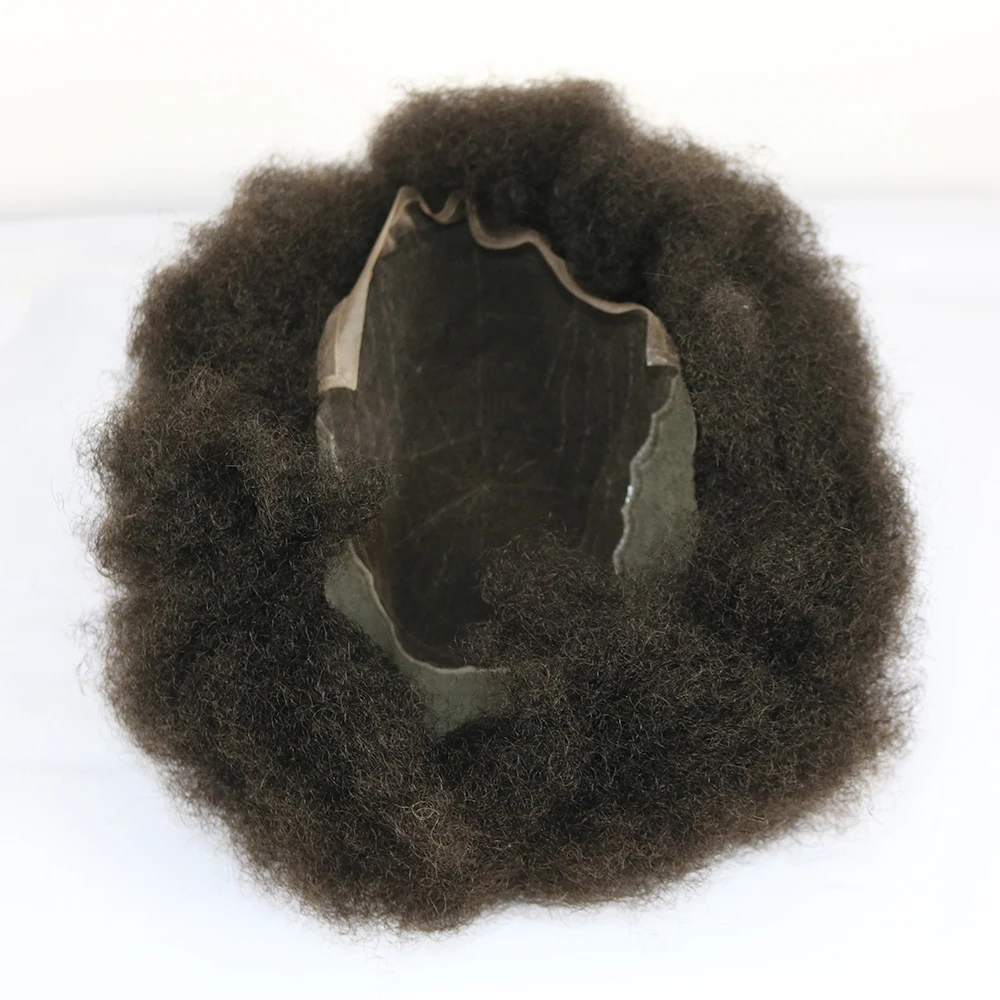 

Afro Toupee Hairpiece with 100% Human Hair for Men 10x8 inch French Lace Base with PU Around Afro Wig Men Color #1B