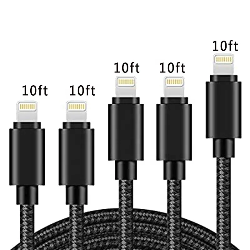 

Free Shipping 10ft Nylon Braided Multi Cable USB Phone Charger Cable for Charger Cable iPhone, Black