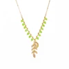 xl01633d Green Bead Making Gold Color Korean Style Summer Willow Leaf Design Necklace 2020