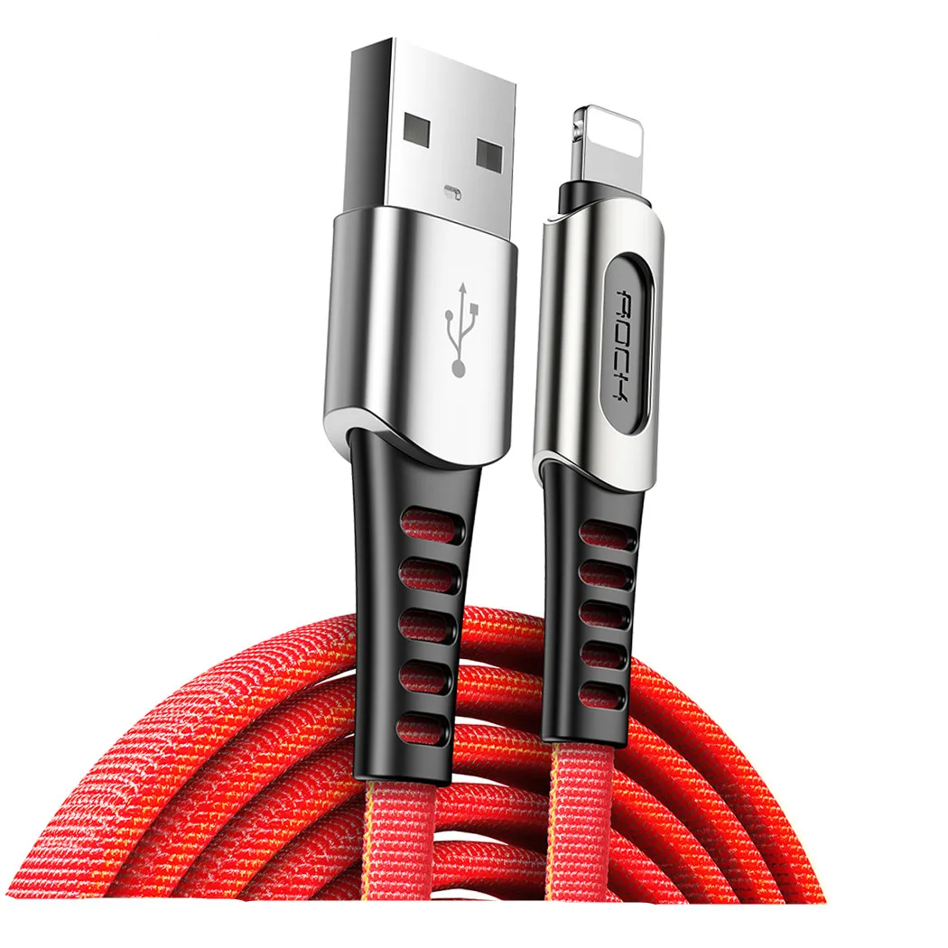 

Amazon Top Seller 2019 ROCK M8 Zn-alloy Braided USB Cable for Iphone xs x 8 7 1m Data Charger Cable USB Cord, Black;red;blue