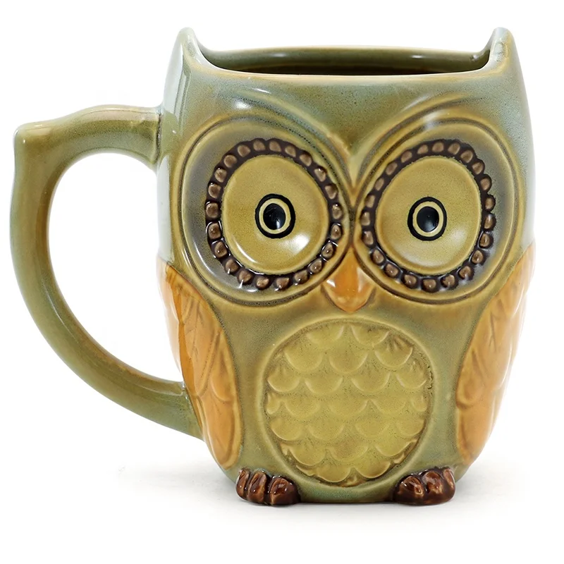 

12 oz Porcelain Funny Animal Owl Cartoon Tea Cup Ceramic Coffee Mug With Spoon In Stock, Customized colors acceptable