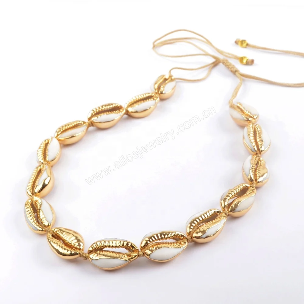 

HD0015 New arrivals cowrie sea shell chocker necklace, gold plated chocker beach jewelry