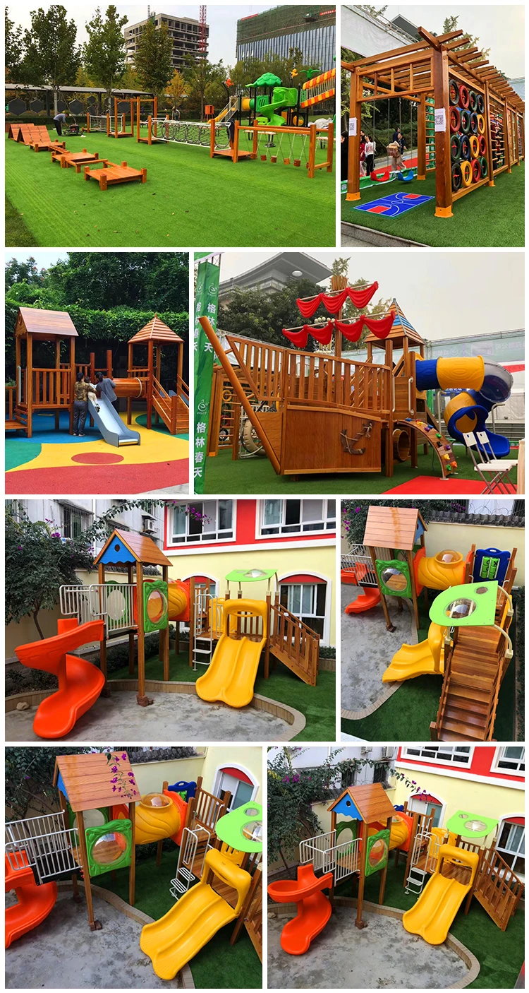 2020 NEW Arrivals Cheap Price kids outdoor backyard playground Wooden Playground Swing Set With Plastic Slide