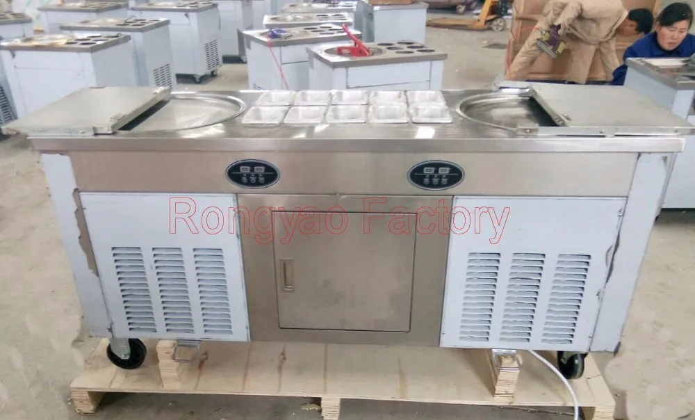 Double Round Pans 10 Topping Pans Ice Cream Ice Pan Roller Rolling Rolled Flat Fried Machine